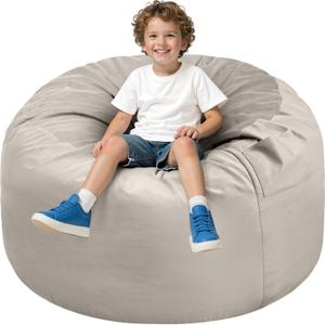 DUMOS 3FT Bean Bag Chair Beanbag for Adults and Kids Oversized Lazy Sofa Living Room Furniture with Removable Washable Cover Giant Comfy Gaming Chair Round Couch for Bedroom Dorm (Grey)