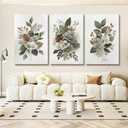 Azartslr Green Flower Canvas Wall Art, Farmhouse Rustic Floral Art Prints For Living Room, Vintage Bathroom Botancial Painting Poster, Plants Picture Kitchen Bedroom Decoration