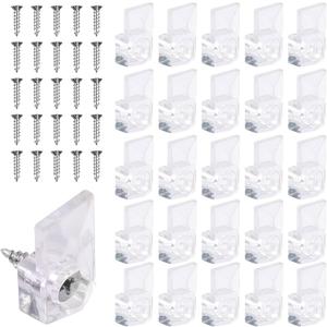 25Pcs Mirror Hangers for The Wall, Mirror Holder Clips, Clear Plastic Mirror Mounting Clips, Glass Retainer Clips Kit Crystal Mirror Hanging Hardware Frameless Kit for Wall and Fixed Mirror Box Door (Style-1)