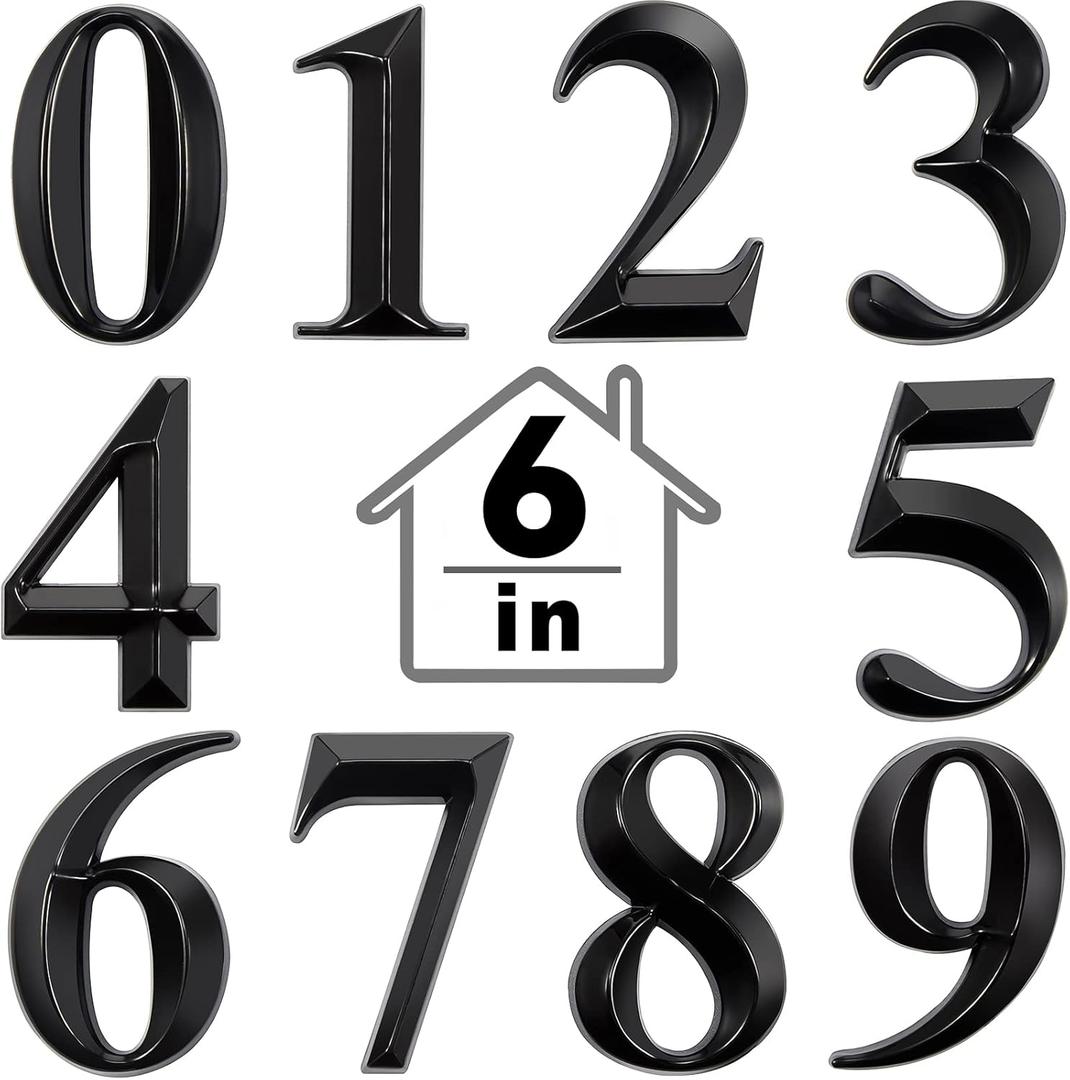Jetec 10 Pcs House Numbers 3D Door Mailbox Numbers 0-9 Self Adhesive House Door Street Address Stickers for, Apartment, Office, Hotel Room, Mailbox Signs (6 x 4.5 Inches, Black)