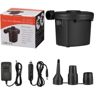 Air Pump Portable Quick-Fill Air Pump with 3 Nozzles,5kPa for Inflatables Mattress Pool Floats Toy Water Raft Bed Boat Pool Toy with 110 US Adaptor and Car-Powered 12v-DC