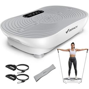 MERACH Vibration Plate Exercise Machine, Vibrating Platform for Lymphatic Drainage Weight Loss Muscle Activation, Full Body Home Exercise Equipment with LED Touch Screen Bluetooth Pull Cord