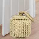 5.5 Lbs Weighted Decorative Door Stopper for Bottom of Door, Cute Door Stop for Heavy Duty Doors, Soft Rope Knot Doorstop for Nautical Home Decor, Natural