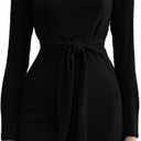 MsavigVice Church Dresses for Women Sexy Pencil Business Work Midi Dress Slim Fit Bodycon Dresses with Belt (00black-b6220) XL