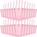 24 Pcs Plastic Tumblers with Lids and Straws, Reusable Cups with Lids Plastic Colorful Cups for Party Birthday, Iced Coffee Cup Travel Mug Cold Drink Tumblers Bulk (16 oz, Light Pink)