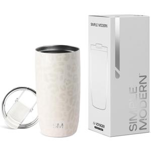 Simple Modern Travel Coffee Mug Tumbler with Flip Lid | Reusable Insulated Stainless Steel Cold Brew Iced Coffee Cup Thermos | Gifts for Women Men Him Her | Voyager Collection | 16oz | Cream Leopard 