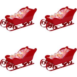 4 Pack Christmas Sleigh Christmas Tree 11x5 Inch Decorations Mini Miniture Decoration Santa Claus Sleigh Decor Xmas Favor Bowl Mini Sled Ornament Christmas Sleigh Decorations