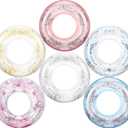 Zhanmai 6 Pcs Glitter Pool Floats Inflatable Pool Tube Transparent Swimming Ring Bachelorette Party Floatie Colorful Disco Inner Tube for Adults, Bride Wedding Engagement Beach Party Favors