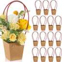 Gilprop 15 Packs Bouquet Bag Kraft Paper Flower Gift Bags with Handle Bouquet Bag Box with Waterproof Lining for Birthday Wedding Party Favors (11.8 x 3.5 x 2.5 Inch,Brown)