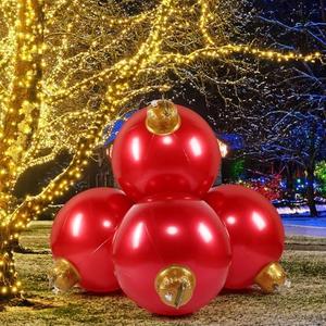 Jetec 4 in 1 17.7 Inch Giant Inflatable Christmas Ball PVC Christmas Ornaments Ball Connected and Fixed Outdoor Indoor Decorations Xmas Blow up Ball for Yard Lawn Holiday(Red)