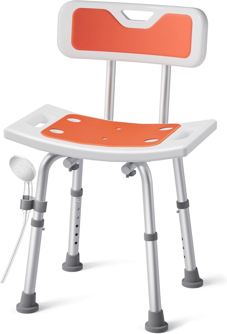 Adjustable Shower Stool for Inside Shower, Padded Non-Slip Seat with Back
