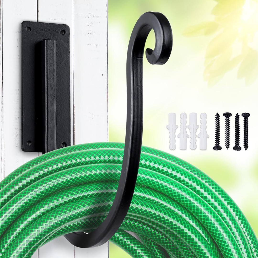 Hose Holder Wall Mount Metal/8-Inch Heavy-Duty Garden Hose Hanger Outdoor, Hand-Forged Hose Rack Mount