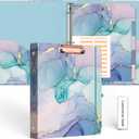 EYROZILL 3 Ring Binders 1 Inch for 8.5" x 11" Paper with 5-Tab Dividers, Cute Three Ring Binder Folders with Clipboard, Aesthetic 3 Ring Binder with Pockets (Green Marble)