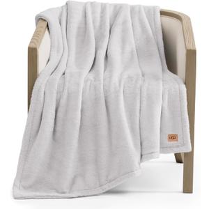 UGG Faux Fur Throw Blanket - Soft Luxury Throw for Couch, Cozy Bedroom Decor & Living Room Decor, Housewarming Gifts for Women, Grey Stone, 50" x 70" (Marcella)