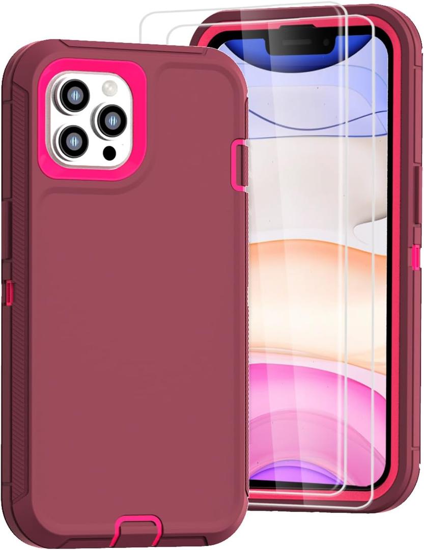 Tall silver for iPhone 11 Pro Max Case with [2 Screen Protector ], Military Grade Shockproof Heavy Duty Drop Protection Rugged Case 6.5"(Wine Red Deep Red)