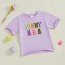 Toddler Baby Girl Boy Easter Clothes Bunny Shirt Short Sleeve Rabbit Embroidery Top Kids Easter Summer Outfit (Purple) 90