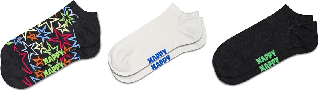 Happy Socks Unisex 3-pack Star Low Socks (Medium-Large, Black)