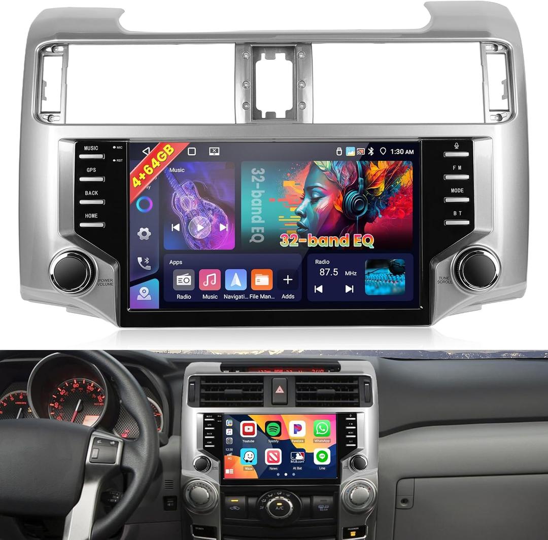 [4+64GB] Car Radio for Toyota 4runner 2010-2020 with Wireless Carplay Android Auto, 9 Inch HD Touchscreen Car Stereo with WiFi GPS Bluetooth5.0 FM/RDS 32EQ SWC Backup Camera MIC