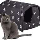 Outdoor Cat House Weatherproof, Thicken Warm Foldable Feral Cat Shelter with Windproof Loop, Winter Pet Cave Tent Bed for Outside Cats & Small Dogs (Black, 18''x16''x14'')