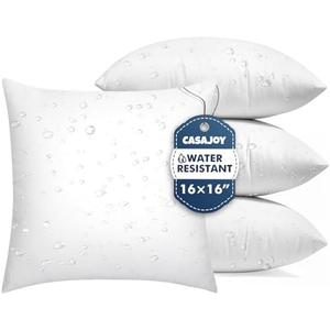 CASAJOY Pack of 4 16x16 Outdoor Pillows, Water Resistant Throw Pillow Inserts, Cushion Inner Pads for Patio, Sofa, Waterproof Pillow Insert