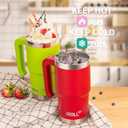 Travel Coffee Mug with Handle-16 oz Stainless Steel Vacuum Insulated Tumbler with Lid and Straw-Reusable Metal Cup with Silicone Pad, Leak Proof-BPA Free (Black)