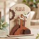 Wesiti He is Risen Easter Decor Empty Tomb Religious Decoration Christian Resurrection Scene Jesus Cross Table Centerpiece for Easter Catholic Gifts Home Office Church Tiered Tray Shelf Desk