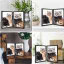 5x7 Picture Frame Double Hinged Black Metal Thin Edge Frame with High Definition Glass Front Folding Frames Stand Vertically on Tabletop, Black, 5x7 Double Metal