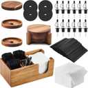 Mifoci Bar Glass Rimmer Bartender Tool with 12 Pcs Stainless Steel Classic Bottle Pourer Bar Caddy with 6 Compartment 1000 Pcs Coffee Cocktail Stirrers 200 Napkin (3 Tier,Multifunctional Acacia Wood)