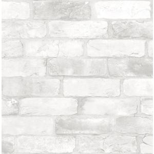 NuWallpaper Loft Brick Peel and Stick Wallpaper, White and Off-White, Textured Removable Wallpaper, 20.5 in x 18 ft