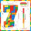 Number 7 Pinata with Blindfold and Bat Stick Building Block 7th Birthday Decorations for Kids Boys Girls Building Block Birthday Party Games Number Pinata for Fiesta