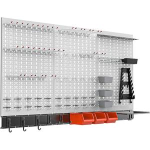 TORACK 109Pcs Pegboard Wall Organizer 4 ft. Garage Metal Pegboard Standard Utility Tool Storage Kit w/Tool board Hooks & Pegboard Hooks Accessories, Wall Mounted Storage Bins & Shelf (Grey)