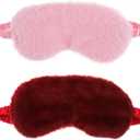 2 Pcs Plush Eye Mask Soft Sleeping Blindfold Eye Cover Comfortable Furry Faux Fur Sleeping Mask Satin Nap Night Eyeshade Cover for Women Men Gift (Pink, Red)