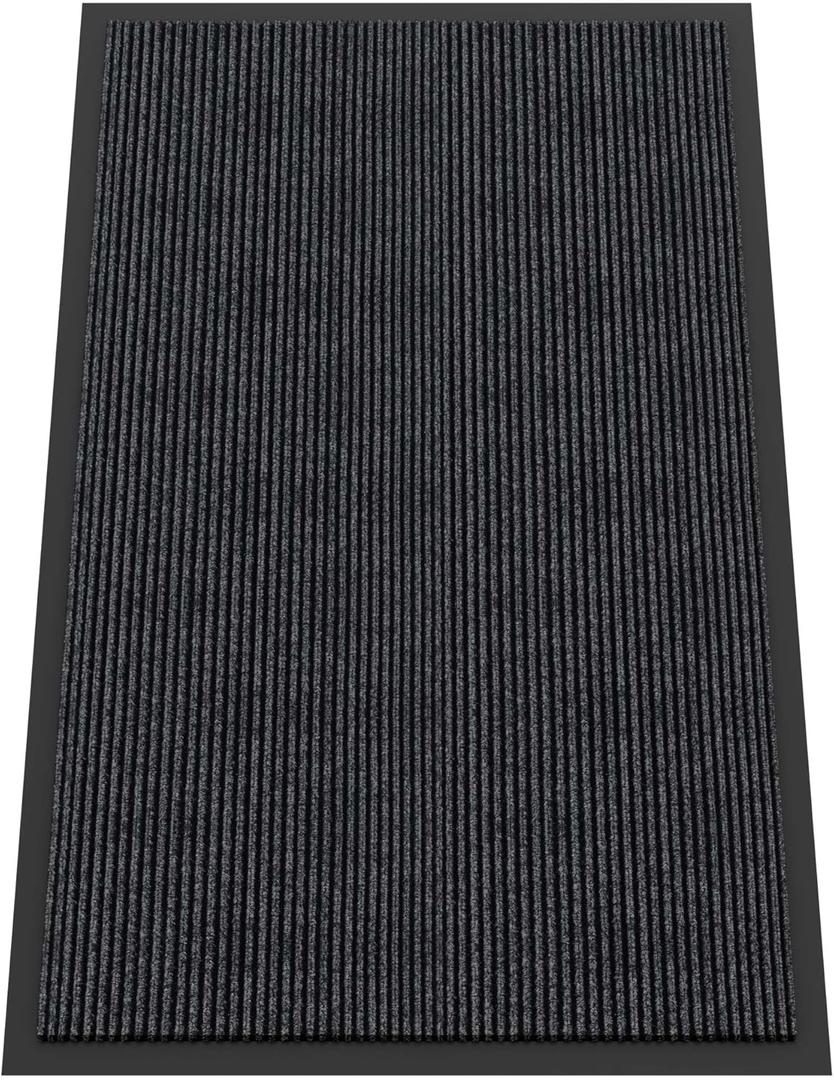 Indoor Outdoor Door Mat, 5 x 3' Doormat for Entryway, Rubber Backing Non Slip Front Door Mat Outside Entrance, Super Absorbent Commercial Floor Mat for Home Office (Charcoal)