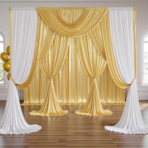 PartyVillage 30x10FT Gold Sequin Backdrop Curtain -6 Panels 5x10FT Wrinkle Free Shimmer Back Drop Cloth, Glitter Backdrop Drapes for Photography, Birthday, Wedding, Graduation Background (30FTx10FT (W5'xH10', 6 Panels)) PartyVillage 30x10FT Gold Sequin Backdrop Curtain -6 Panels 5x10FT Wrinkle Free Shimmer Back Drop Cloth, Glitter Backdrop Drapes for Photography, Birthday, Wedding, Graduation Background (30FTx10FT (W5'xH10', 6 Panels))