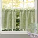 GOHD Country Road Tiers Kitchen Curtains Boho Jacquard Stripe Tassel Bathroom Window Curtain 3 Size, 100% Polyester(24in,Green)