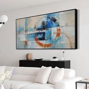 Anolyfi Black Framed Large Abstract Wall art Modern Geometric Canvas Prints Painting, Abstract Wall Art for Living Room Hallway Bedroom Dining Room Office Home Decor, 48"x24"