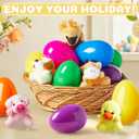 HIKISS 12 Pcs Easter Eggs with Mini Stuffed Animal Plush Toys Easter Basket Stuffers Filler for Kids Toddler Boys Girls Egg Hunt Party Favors Classroom Prize Supplies