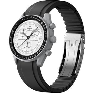 Rubber Watch Strap 20mm for Omega Swatch,Quick Release Folding Bucklle Soft Rubber Universal 20mm 22mm Cut-to-Size Durable Replacement Watch Band for Men Women (Black)