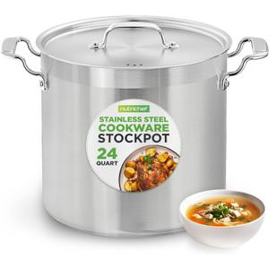 NutriChef Stainless Steel Cookware Stock Pot - 24 Quart, Heavy Duty Induction Soup Pot With Lid, Induction, Ceramic, Glass and Halogen Cooktops Compatible - NCSPT24Q