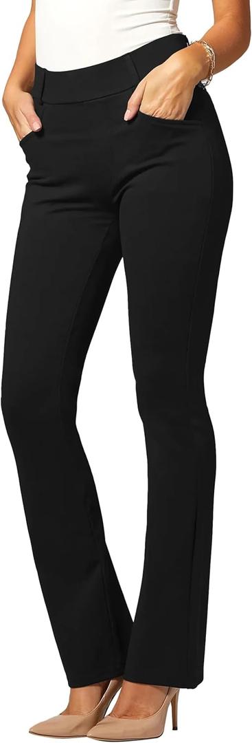 Stretch Slacks for Women - Wear to Work - Tummy Control Waistband - Bootcut Dress Pants with Pockets (Large, Midnight Black)