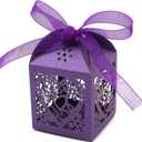 KPOSIYA 100 Pack Love Heart Laser Cut Wedding Party Favor Box Candy Bag Chocolate Gift Boxes Bridal Birthday Shower Bomboniere with Ribbons