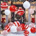 Jetec 9 Pcs 24 Inch 16 Inch Giant Inflatable Christmas Balls Ornaments Large PVC Inflatable Ball Decorations for Xmas Tree Holiday Yard Lawn Porch Outdoor (Red and White, Candy Cane)