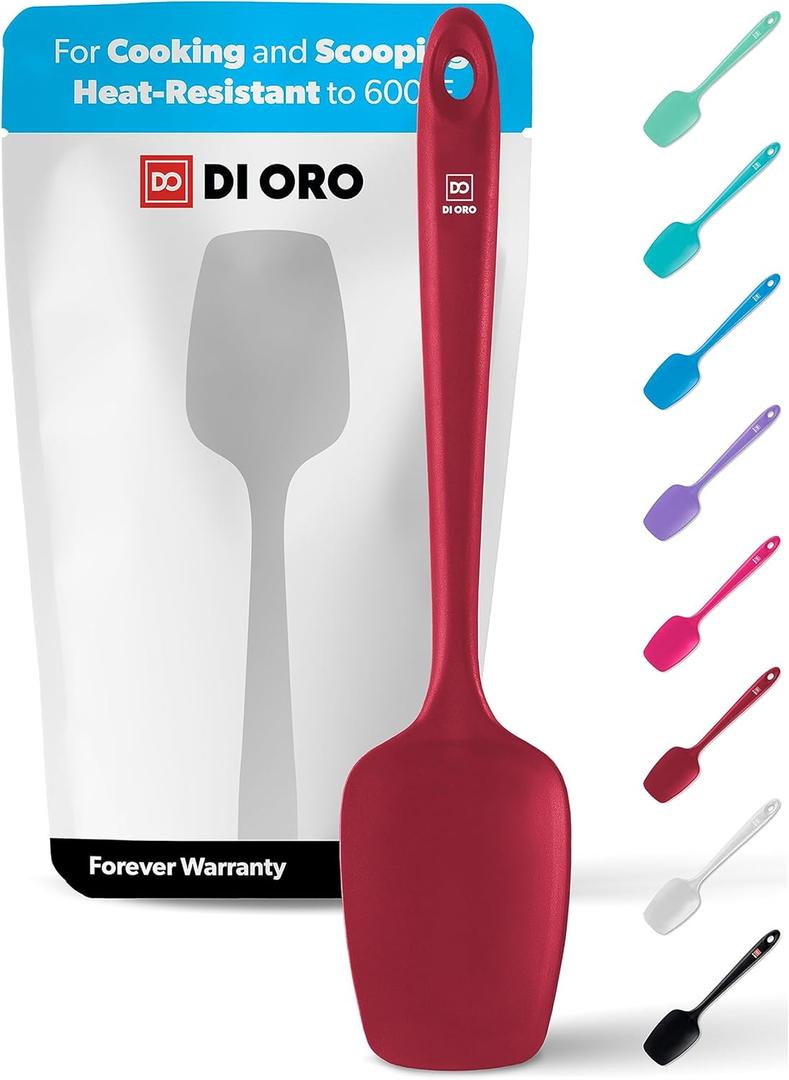 DI ORO Silicone Spoon Spatula - 600F Heat-Resistant Large Silicone Spoonula Scraper - BPA Free Nonstick Cookware Safe Rubber Kitchen Utensil for Baking, Cooking, & Mixing - Dishwasher Safe (Red)