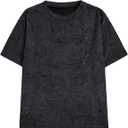RoseSeek Boy's Letter Print Graphic Tees Short Sleeve Vintage T Shirt Round Neck Summer Tops Streetwear (Black)