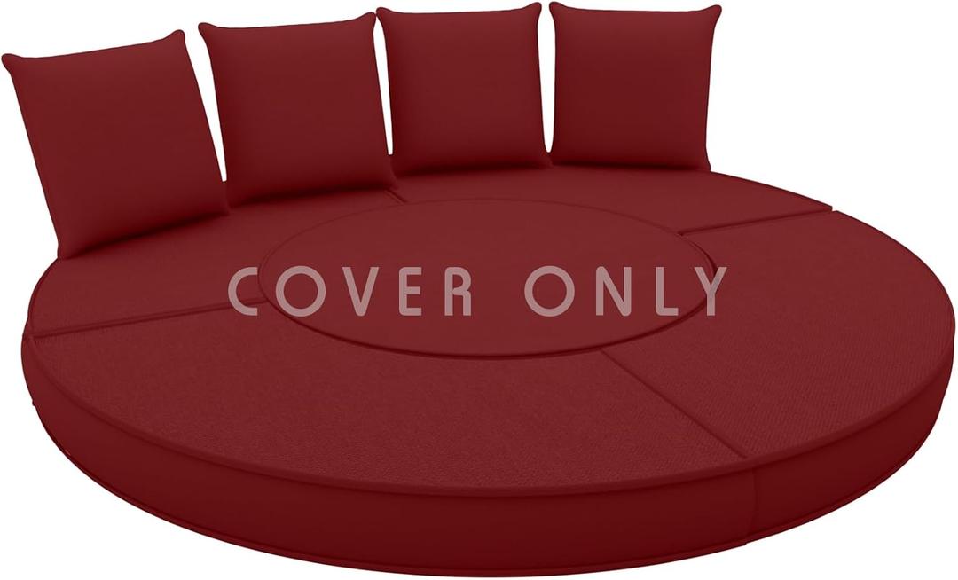 Outdoor Daybed Cushion Cover, 66" Replacement Round Bed Cushion Cover,Outdoor Waterproof and Fade-Resistant Sun Bed Out Door Cushions Cover - Patio Round Daybed Cushions Cover, Covers ONLY (Red)