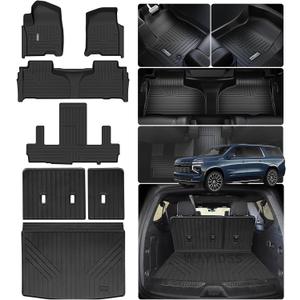 Floor Mats & Trunk Mat & Backrest Mat for 2021-2025 Chevy Chevrolet Suburban 7 Seats-2 Row Bucket Seat/GMC Yukon XL (Non Short),Car Floor Liners with Cargo Liner