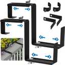 Adjustable Planter Box Bracket, Black, 1 Pair - Hanging, Metal Alloy Steel Iron, Compact, No Drill, Fits 5-8.3 Inch Width, Suitable for Railings, Windows, Balconies, Fences