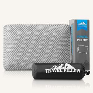 Travel Pillow Memory Foam Pillows, Camping Pillow-Compressible Medium Firm, Breathable Cover, Ideal Backpacking Hiking, Bed Pillows, Airplane and Car (Light Grey, M), M-17.7*11.8in