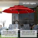 Kingdura 10ft 3-Tier Patio Umbrella with Solar Lights, Table Umbrella Outdoor Patio with Easy Crank & Tilt, 8 Sturdy Ribs, UV Protection, 32 LED Lights for Deck, Poolside, Market (Red)