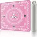 Mahjong Mat - Elegant Pink with Lace Trim | Non-Slip Rubber Gaming Mat & Noise Reducer | for Mahjong Tiles, Poker, Cards, Dominoes, Board Games | 32.4x32.4 Inch (Pink-blue and White Porcelain)